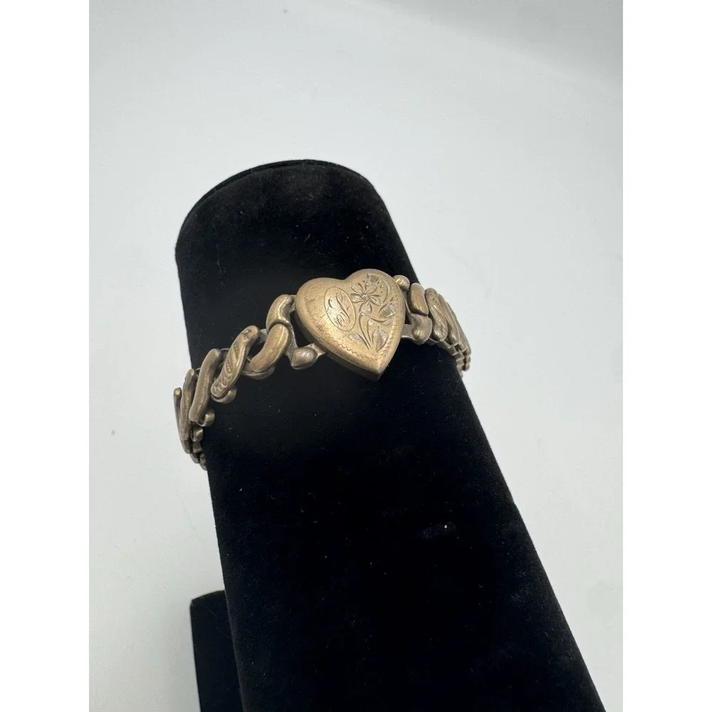 VTG WWII 1940s LaMode Sweetheart Heart Bracelet Precious Metal GF Expansion